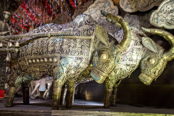 Beautiful Interiors of Jagadhatri Puja Pandal Chandannagar, West Bengal, India - November 18, 2018: Beautiful Interior of Jagadhatri Puja Pandal. bullock cart india stock pictures, royalty-free photos & images