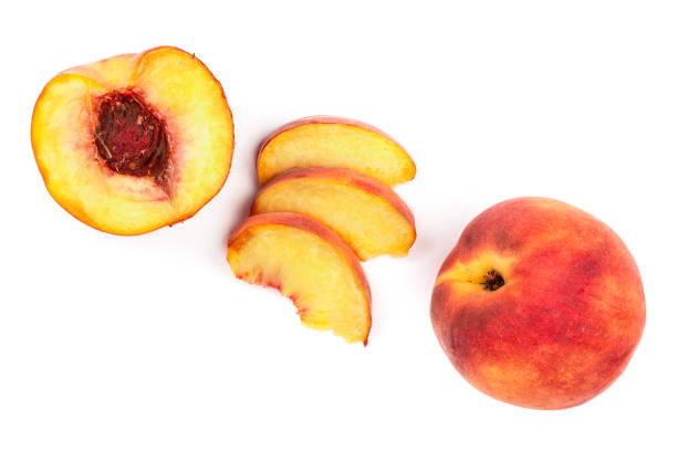 istock ripe peaches isolated on white background with copy space for your text. Top view. Flat lay pattern 1072909342