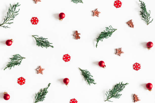 istock Christmas composition. Fir tree branches, decorations on white background. Christmas, winter, new year concept. Flat lay, top view 1072912084