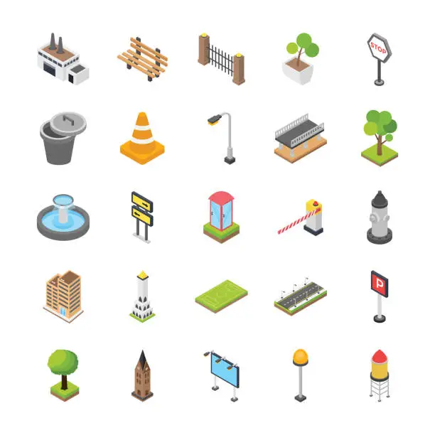 Vector illustration of City Elements Isometric Icons