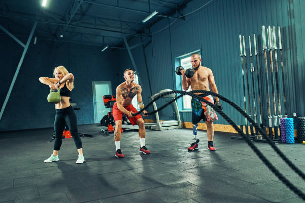 training with weights and ball in the gym gym