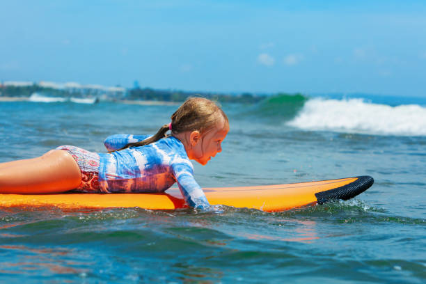 istock Young surfer paddle on surfboard with fun on sea waves 1072925014