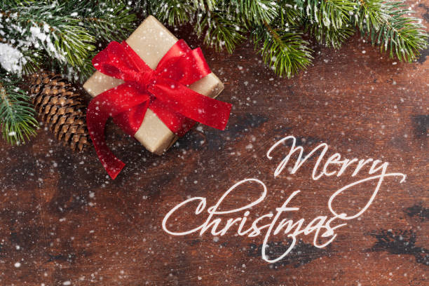 istock Christmas gift box and fir tree branch 1072925746