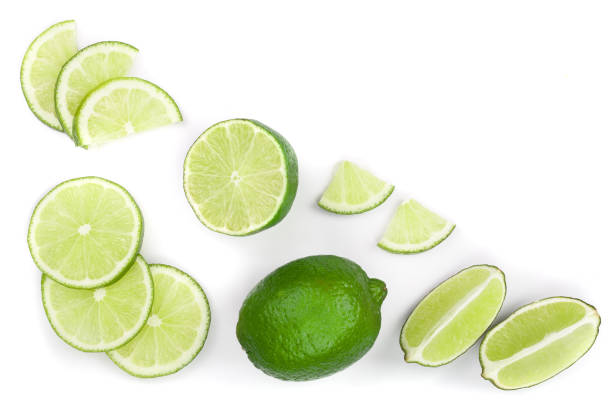 istock sliced lime isolated on white background with copy space for your text.. Top view. Flat lay pattern 1072929594