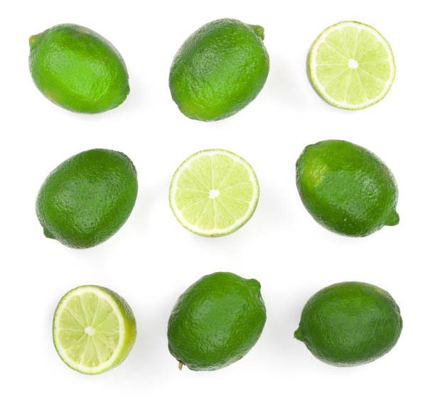 istock sliced lime isolated on white background. Top view. Flat lay. Set or collection 1072929680