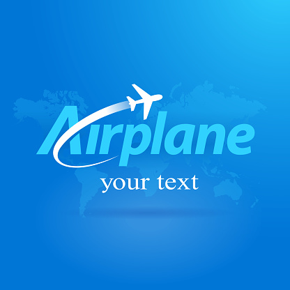 Airplane logo flight symbol emblem blue background takeoff