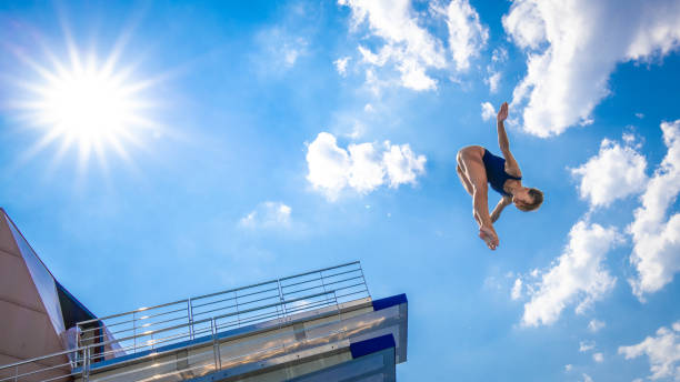 istock Young woman diving against sky 1072946874
