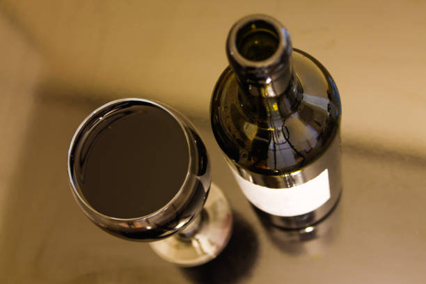top view wine bottle and wineglass
