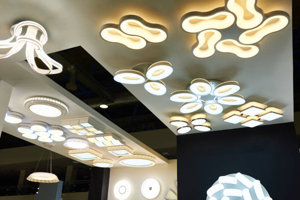 istock Decorative ceiling lamps and chandeliers in store 1072958272
