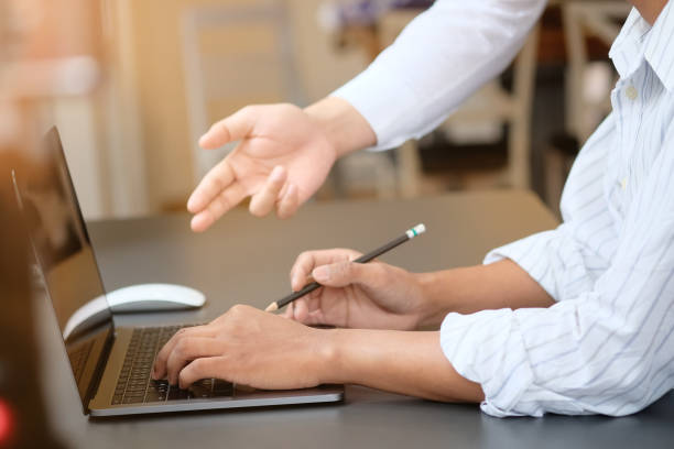 istock Consult business with laptop computer and morning light. 1072958570