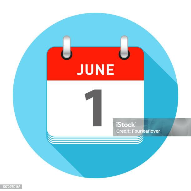 June 1 Single Day Calendar Flat Style Stock Illustration - Download Image Now - June, Number 1, Calendar