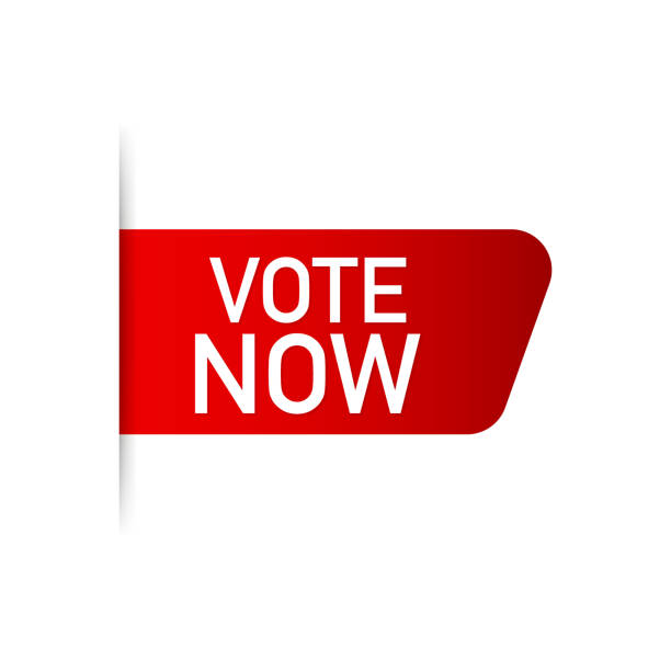 Vote now Red Label. Red Web Ribbon. Vector illustration. Vote now Red Label. Red Web Ribbon. Vector stock illustration. megaphone borders stock illustrations
