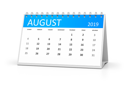 a table calendar for your events 2019 august 3d illustration