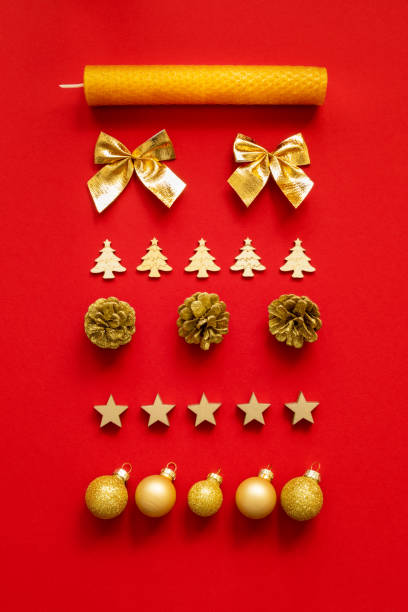 istock Christmas decoration on red background 1072975510
