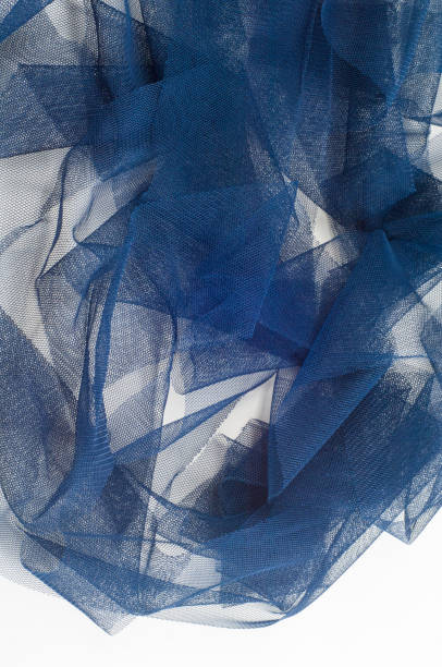 istock Texture, background, pattern. Blue ribbon in a small grid. Wide blue tulle gauze mesh fabric embroidered ribbon ribbon lace trim 1072976076