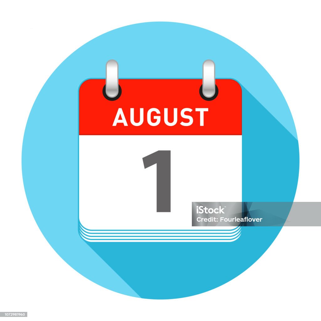 Agosto 1 - Calendar Icon - August 1. Vector illustration of Spanish  Calendar Leaf Stock Vector