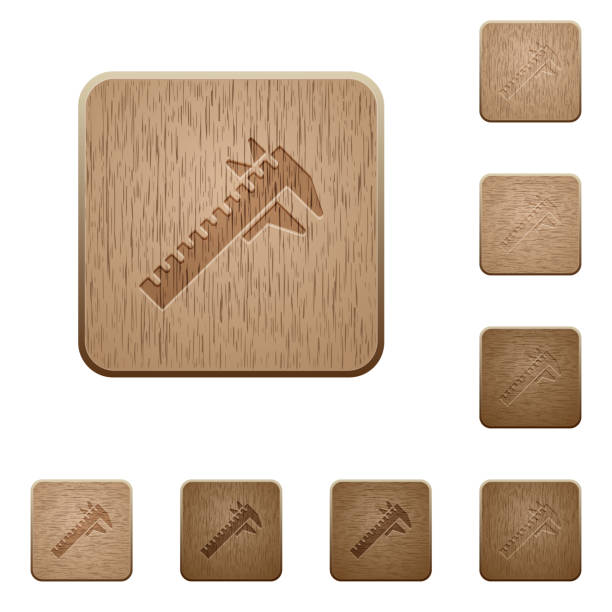 Caliper wooden buttons Caliper on rounded square carved wooden button styles vernier scale stock illustrations