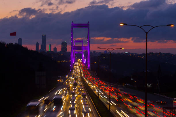 istanbul evening and big bridge stock photo