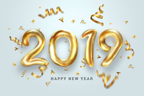 istock Creative background, Gold numbers Balloons on a light background, 2019 Happy new year, Number Ball, Air Filled Balloon. New year balloon for decoration, celebration, congratulation. copy space. 1072989444