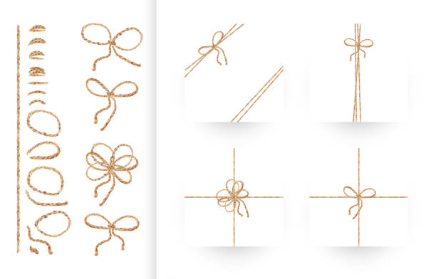 ilustrações de stock, clip art, desenhos animados e ícones de set of ribbons, bows with rope and twines - tied up