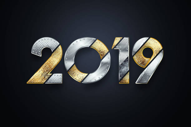 istock Creative background, Metal year two thousand nineteen, Happy new year 2019 , metallic text. copy space 1072995892