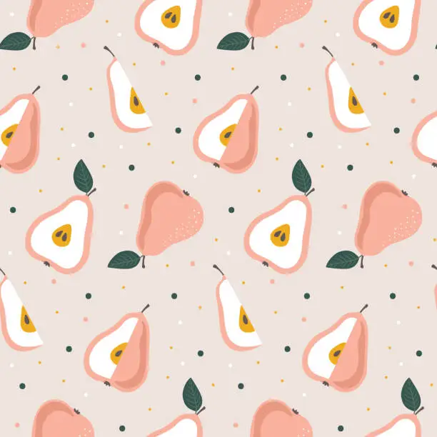 Vector illustration of Hand drawn seamless pear pattern. Repetitive simple vector background with fruits.