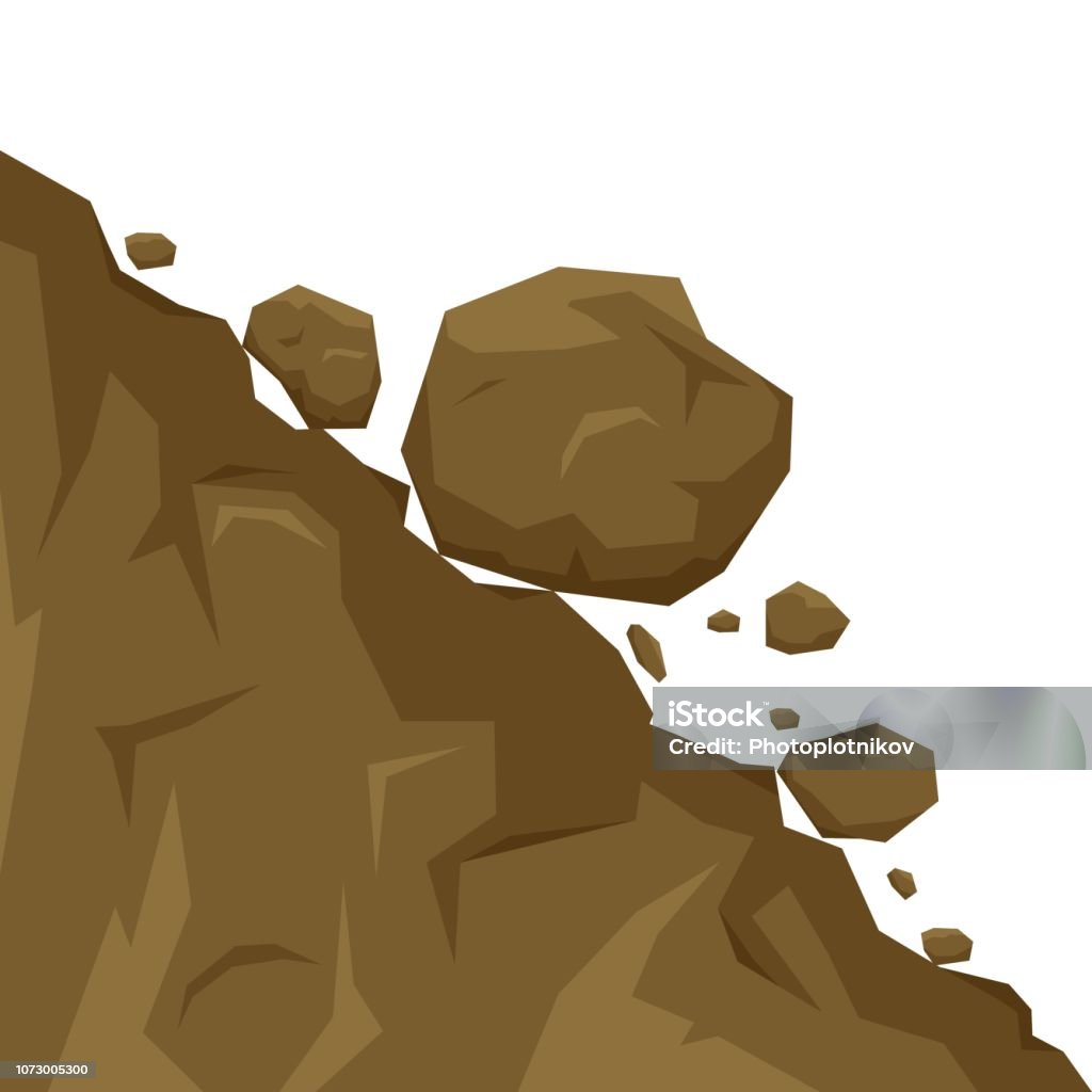 Landslide Isolated On White Background Stones Fall From The Rock Boulders Rolling  Down A Hill Rockfall Vector Illustration Stock Illustration - Download  Image Now - iStock