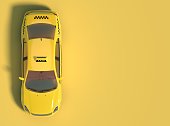 istock Yellow taxi car on a yellow background with free space for text or logo. 1073010264