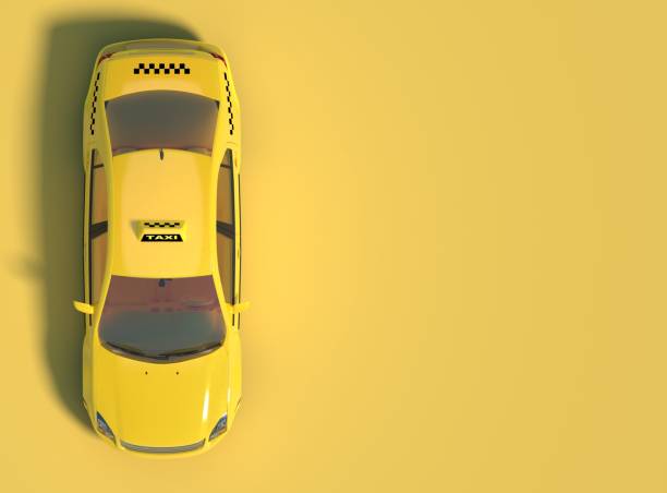 carro de táxi amarelo sobre um fundo amarelo com espaço livre para texto ou logotipo. - taxi car three dimensional shape isolated - fotografias e filmes do acervo
