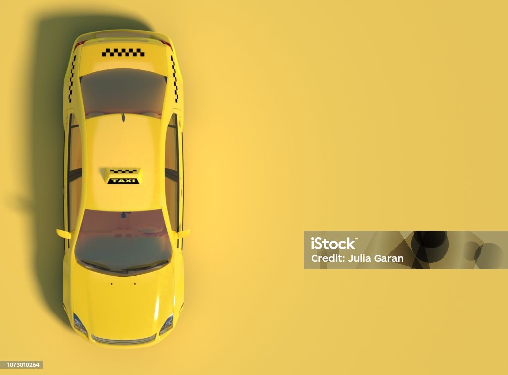 Gul taxi bil på gul bakgrund med ledigt utrymme för text eller logotyp. - Royaltyfri Taxi Bildbanksbilder