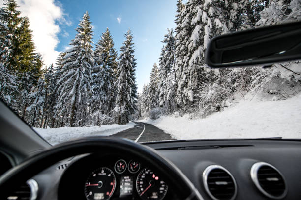 istock Driving a Car in Thru Forest in Winter Conditions 1073010928