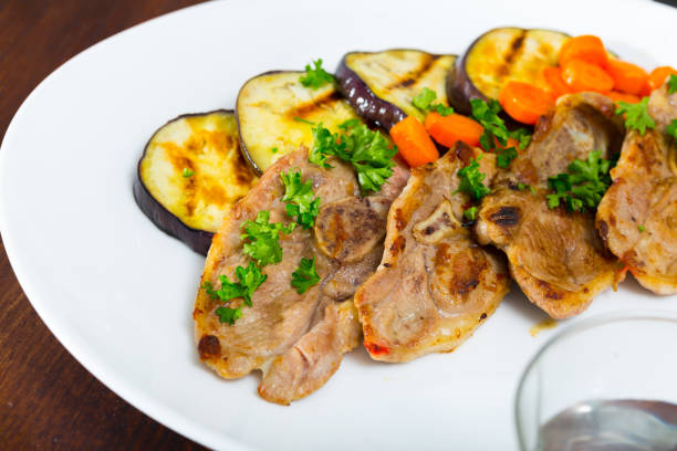 istock Barbecued lamb chops with aubergine 1073011606