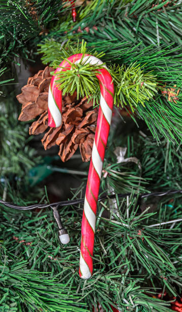 istock Christmas tree hanging ornament, colored lollipop, close up 1073016338