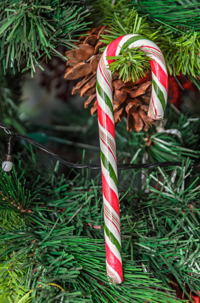 istock Christmas tree hanging ornament, colored lollipop, close up 1073019172