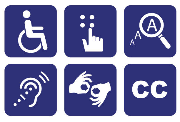 Accessibility icon set Accessibility icon set, Accessibility concept sign language stock illustrations