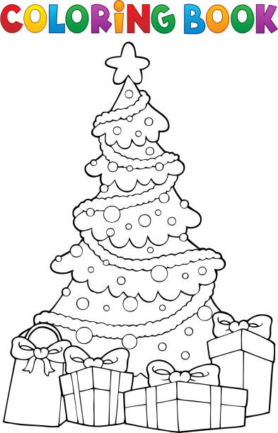 塗り絵クリスマス ツリーとギフト 2 - お絵かき点のイラスト素材／クリップアート素材／マンガ素材／アイコン素材