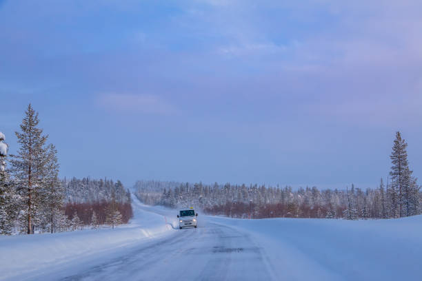 istock Bus on the Winter Forest Road 1073023388