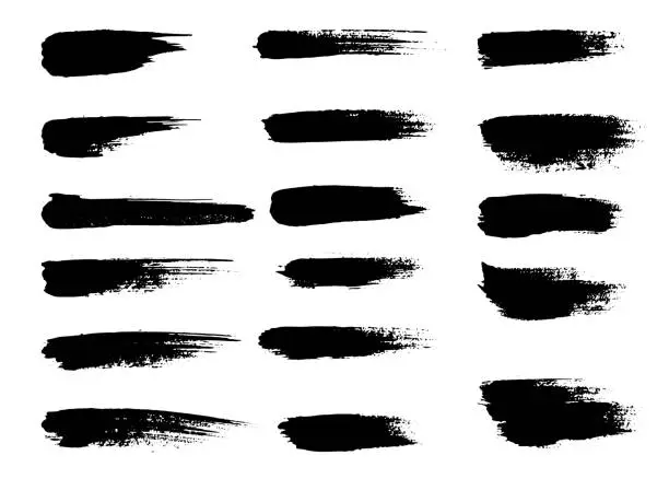 Vector illustration of Painted grunge stripes set. Black labels, background, paint texture. Brush strokes vector. Handmade design elements