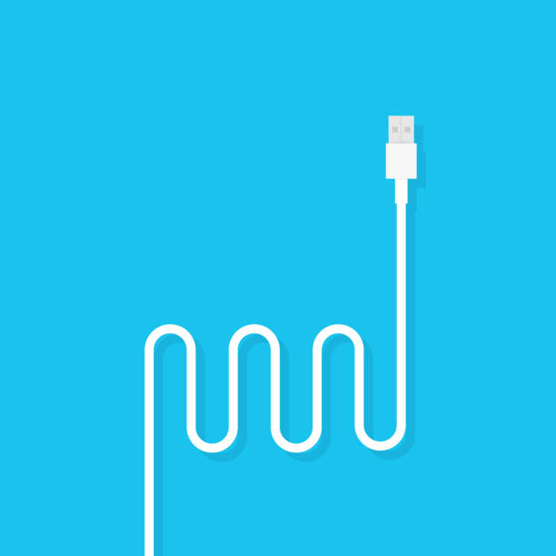 USB cable cord icon for web on blue background. Vector illustration. USB cable cord icon for web on blue background. Vector stock illustration. connection block computer cable electronics industry electricity stock illustrations