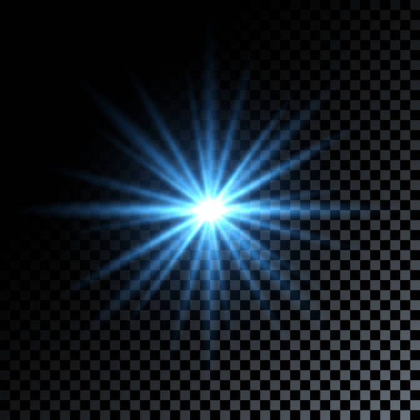 ilustrações de stock, clip art, desenhos animados e ícones de blue light star on dark transparent background - decorative ornament flash