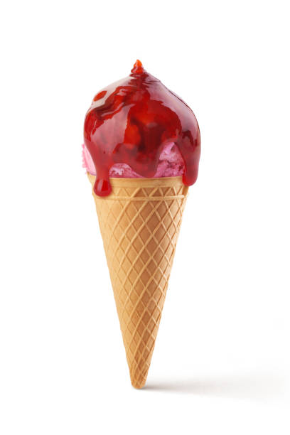 waffle cup ice cream watered with strawberry jam