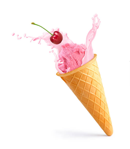 fruit ice cream in a waffle cup with a splash of milk