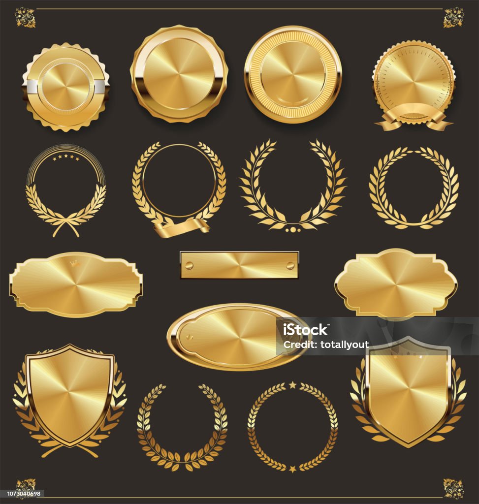 Luxury retro badges gold and silver collection Gold - Metal stock vector
