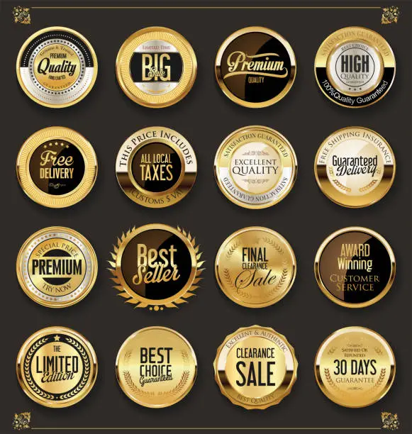 Vector illustration of Luxury retro badges gold and silver collection