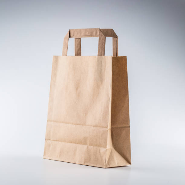 istock Close-up empty shopping hand bag with recycle paper on gray background. 1073043392