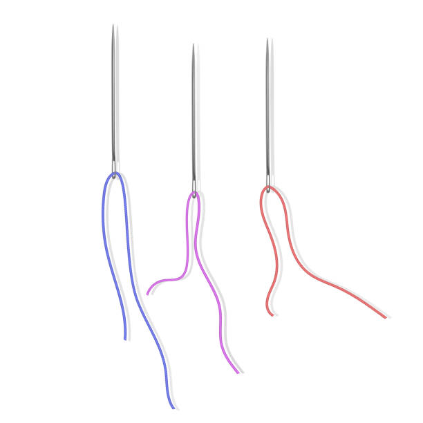 istock Set of Needles with Threads of Red, violet and blue colors, vector illustration 1073049530