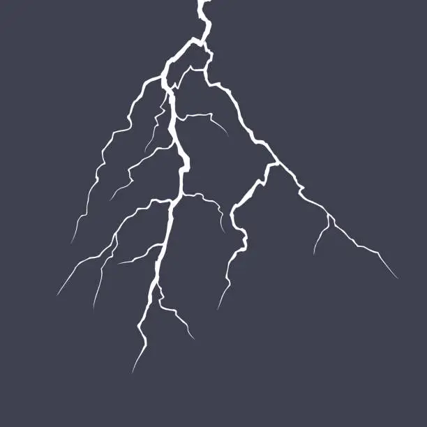 Vector illustration of Realistic vector lightning on checkered background. Bright, electric lightning. Vector illustration.