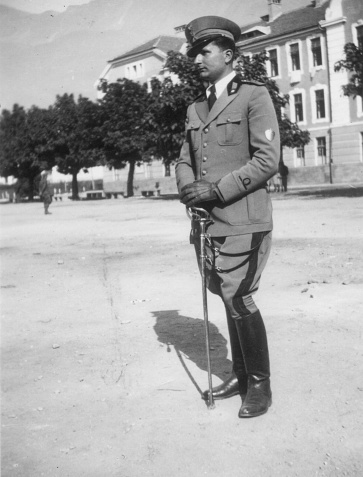 1930s 1940s 1950s outdoor shot of a young elegant military dressed italian man