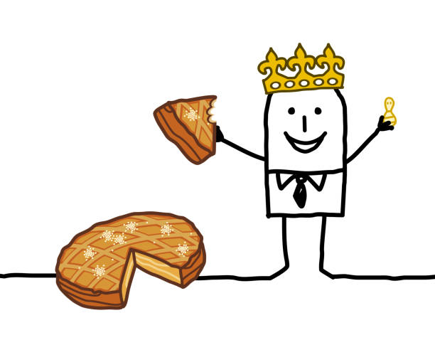 illustrations, cliparts, dessins animés et icônes de dessin animé homme manger un morceau de gâteau de l’épiphanie - galette des rois