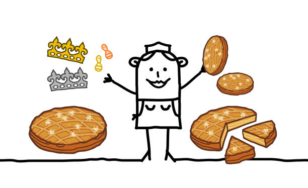 illustrations, cliparts, dessins animés et icônes de dessin animé baker vendeuse de gâteaux de l’épiphanie - galette des rois